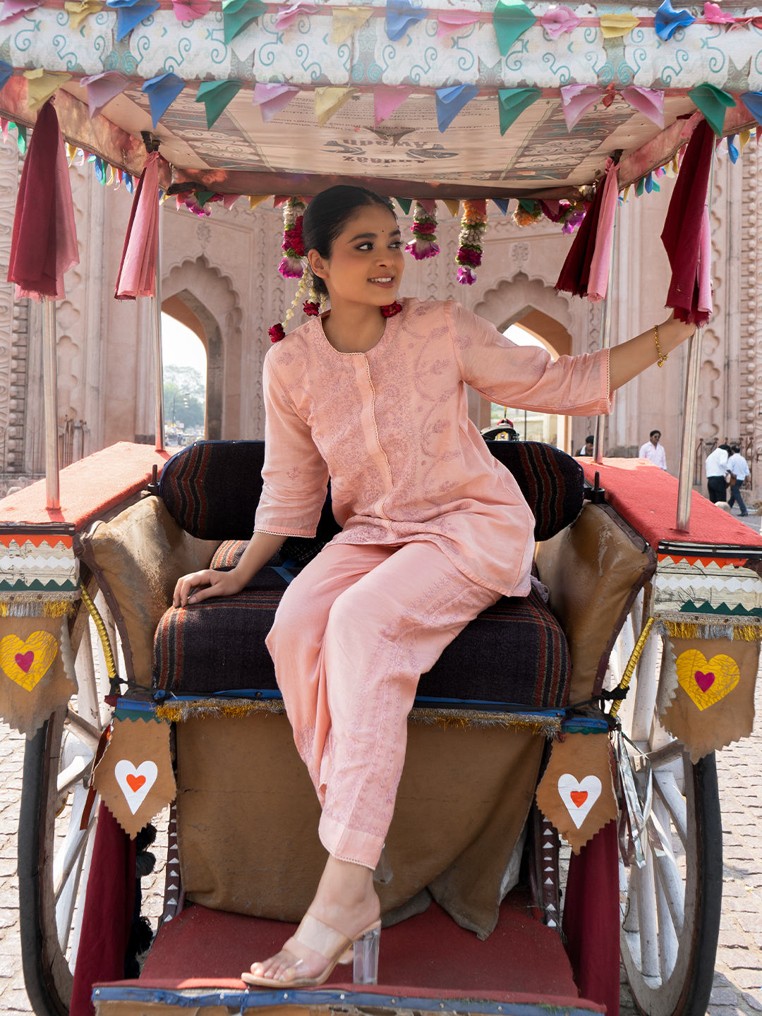 Chikankari Co ord in Blush Pure Chanderi Silk with Dusty Mauve Embroidery