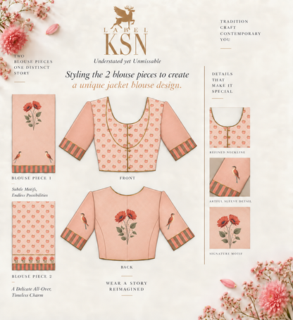 ‘Bloom Edit’ Apricot Blush & Rose Petal Ivory Silk Banarasi Pure Tissue Painterly Saree