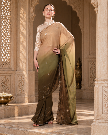 Flowing Georgette Ombre Saree with Mukaish and Pitta Hand Embroidery