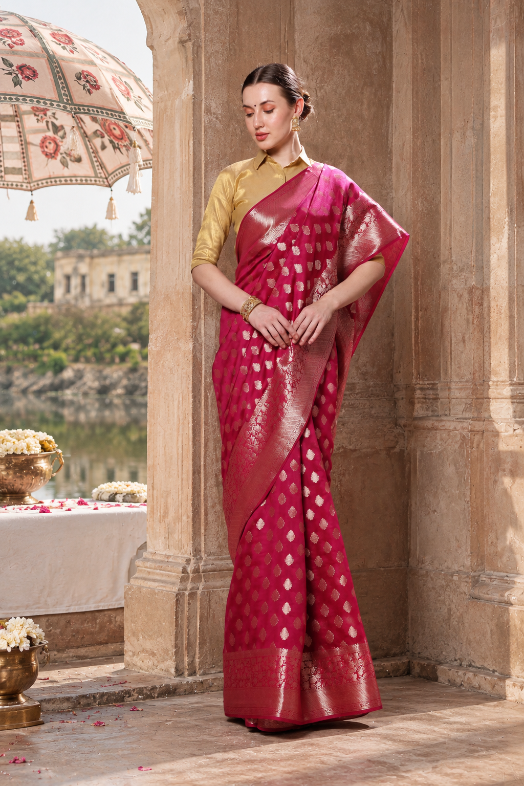 Elegant Rani Pure Silk Elegance with Woven Muted Gold Motifs