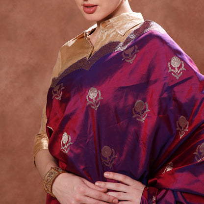 Regal Purple Katan Silk with Gold Zardozi Embroidered Scallops and Zardozi Blouse