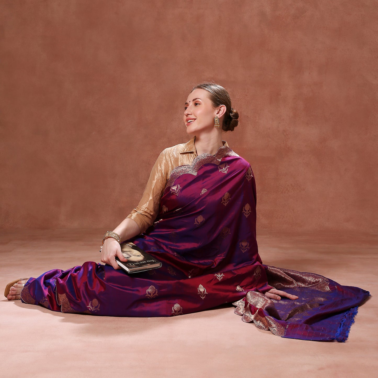 Regal Purple Katan Silk with Gold Zardozi Embroidered Scallops and Zardozi Blouse