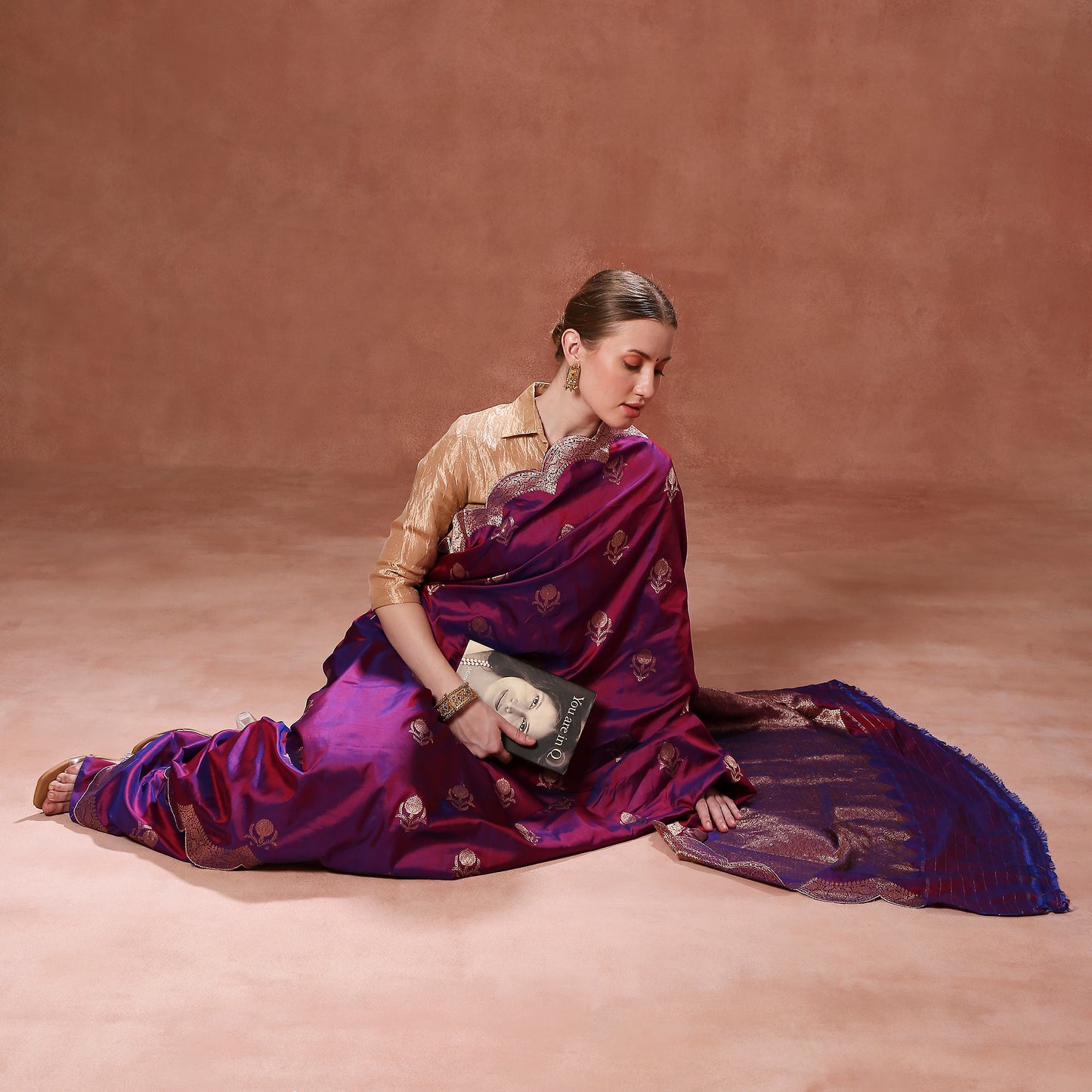 Regal Purple Katan Silk with Gold Zardozi Embroidered Scallops and Zardozi Blouse