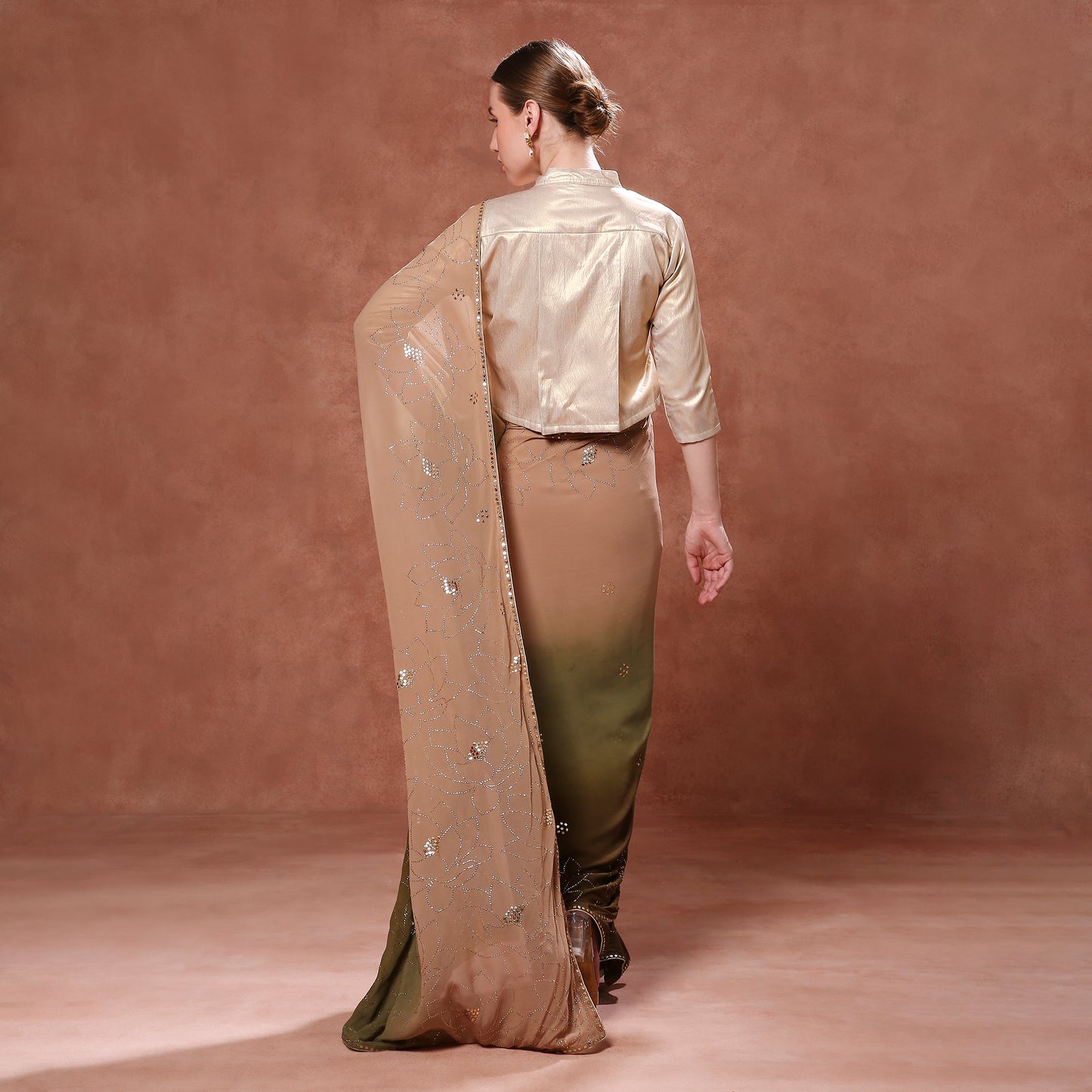 Flowing Georgette Ombre Saree with Mukaish and Pitta Hand Embroidery