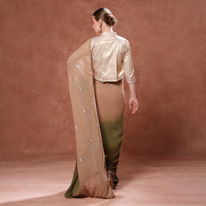 Flowing Georgette Ombre Saree with Mukaish and Pitta Hand Embroidery