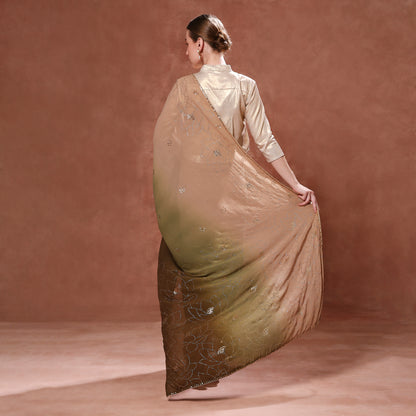 Flowing Georgette Ombre Saree with Mukaish and Pitta Hand Embroidery