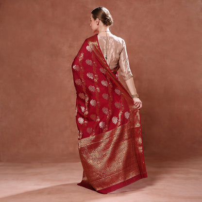 Deep Maroon Pure Silk with Gold Motifs