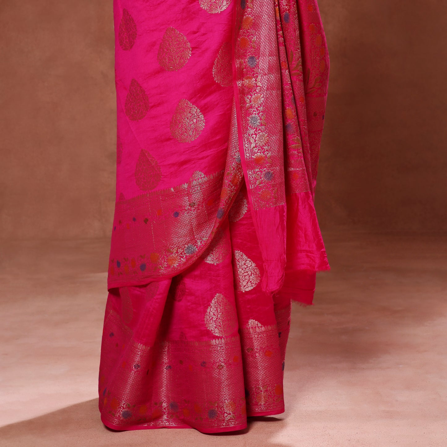 Royal Fuchsia Pink Pure Silk with Gold Motifs