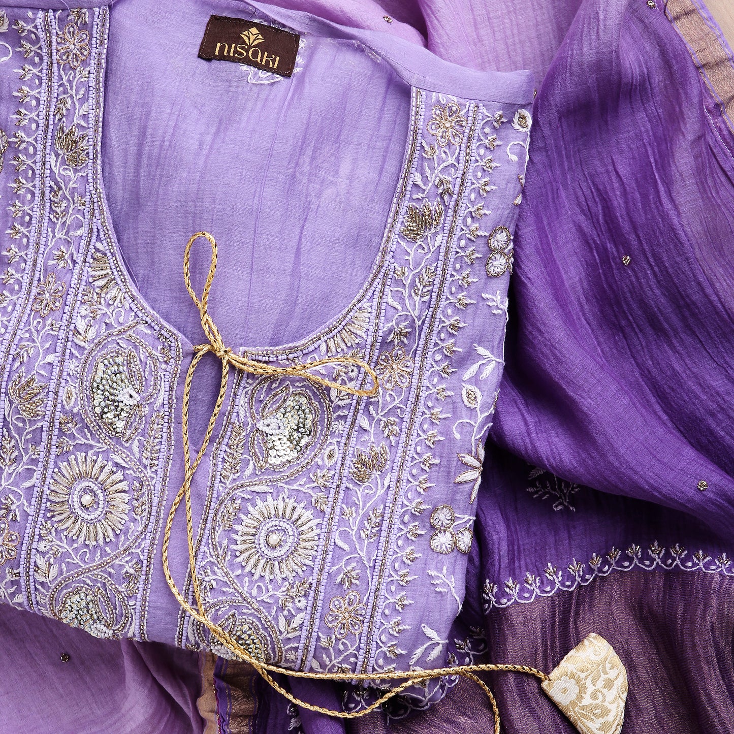 Royal Lavender Ombre Lucknowi Chikankari Handwork 3-Piece Mul Chanderi Salwar Suit with Kardana Highlight