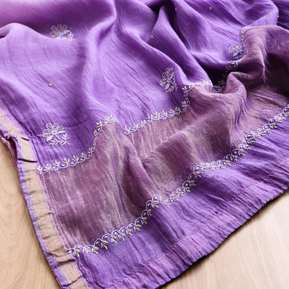 Royal Lavender Ombre Lucknowi Chikankari Handwork 3-Piece Mul Chanderi Salwar Suit with Kardana Highlight
