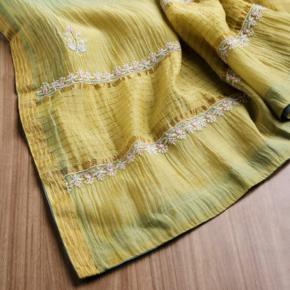 Breezy Yellow Ombre Lucknowi Chikankari Handwork 3-Piece Mul Chanderi Salwar Suit with Kardana Highlight