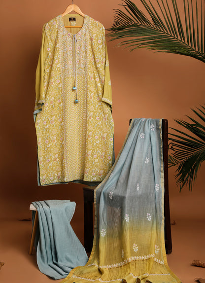 Breezy Yellow Ombre Lucknowi Chikankari Handwork 3-Piece Mul Chanderi Salwar Suit with Kardana Highlight