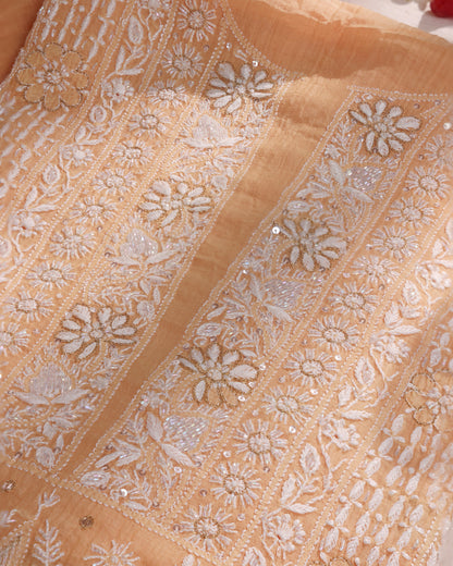 Peach Apricot Chikankari 3-piece Kurta Dupatta with Zardozi & Kardana Detailing