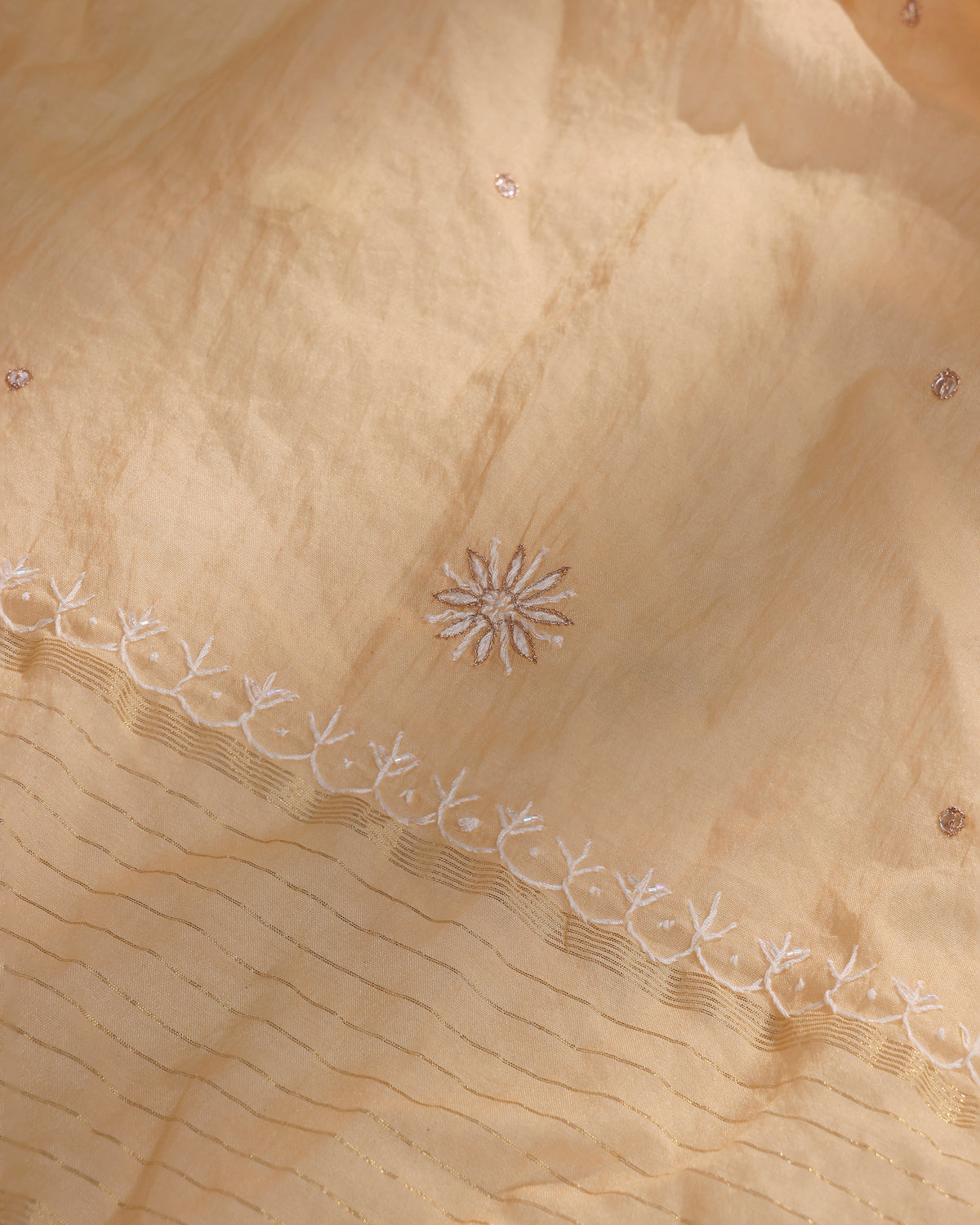 Peach Apricot Chikankari 3-piece Kurta Dupatta with Zardozi & Kardana Detailing