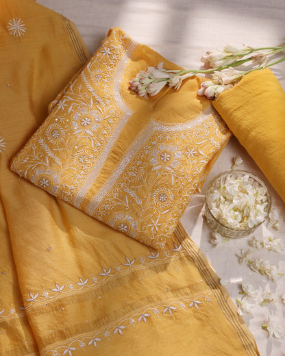 Golden Mustard Chikankari 3-piece Kurta Dupatta with Zardozi & Kardana Detailing