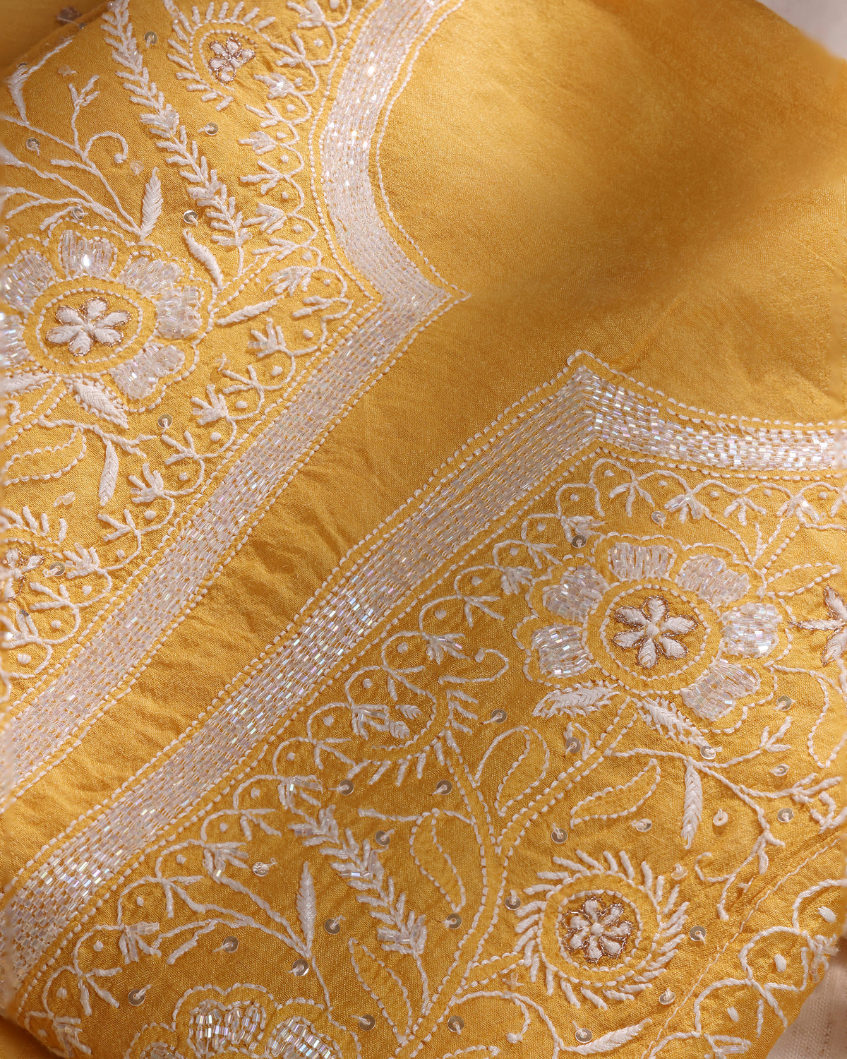 Golden Mustard Chikankari 3-piece Kurta Dupatta with Zardozi & Kardana Detailing