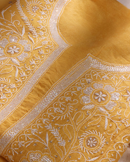 Golden Mustard Chikankari 3-piece Kurta Dupatta with Zardozi & Kardana Detailing