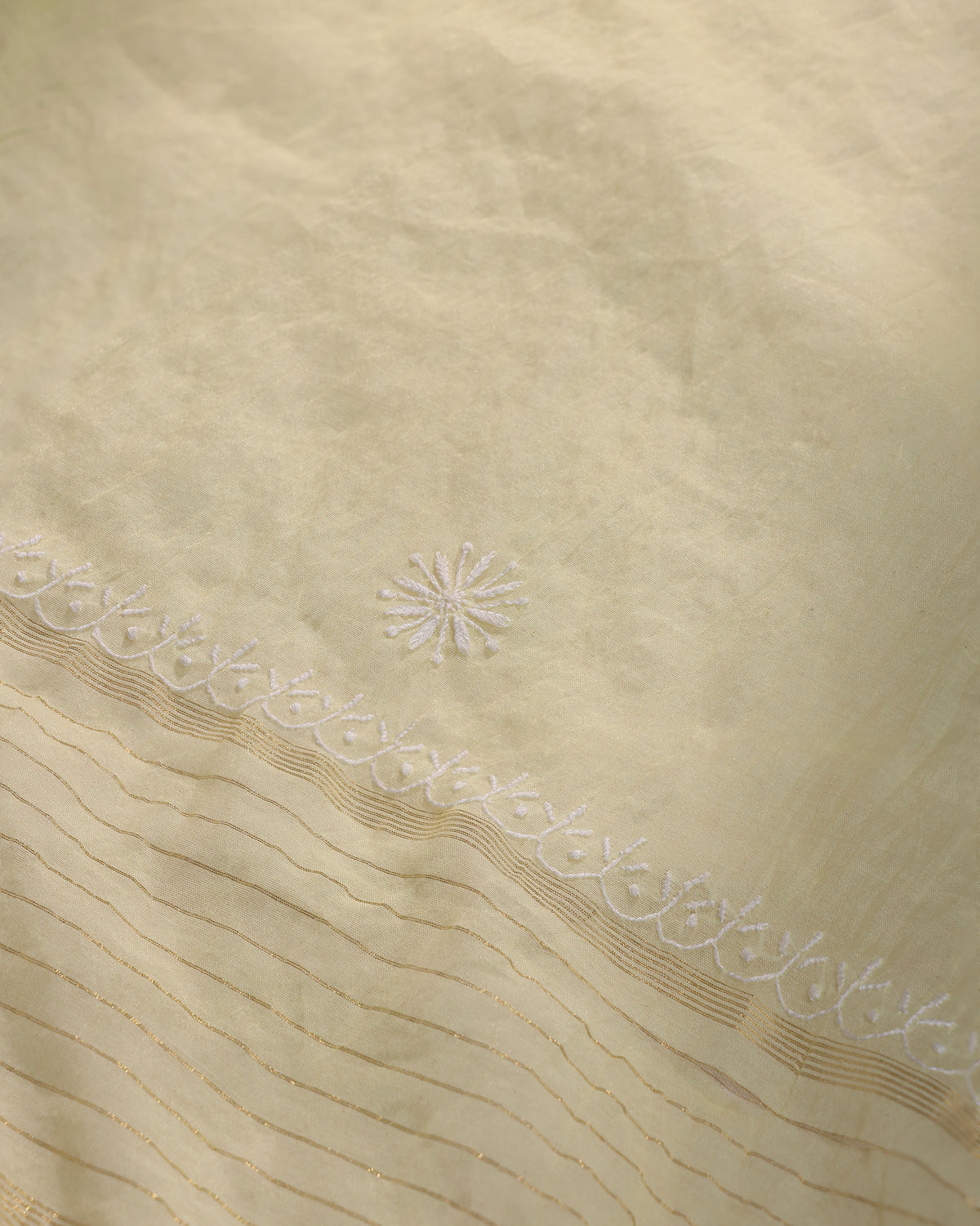 Makhan Yellow Silky Mul Chanderi Chikankari 3 -Piece Kurta Dupatta Ensemble