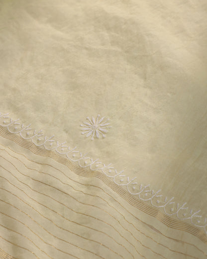 Makhan Yellow Silky Mul Chanderi Chikankari 3 -Piece Kurta Dupatta Ensemble