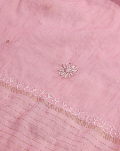 Rose Pink Silky Mul Chanderi Chikankari 3-Piece Kurta Dupatta Edit with Zardozi & Kardana detailing
