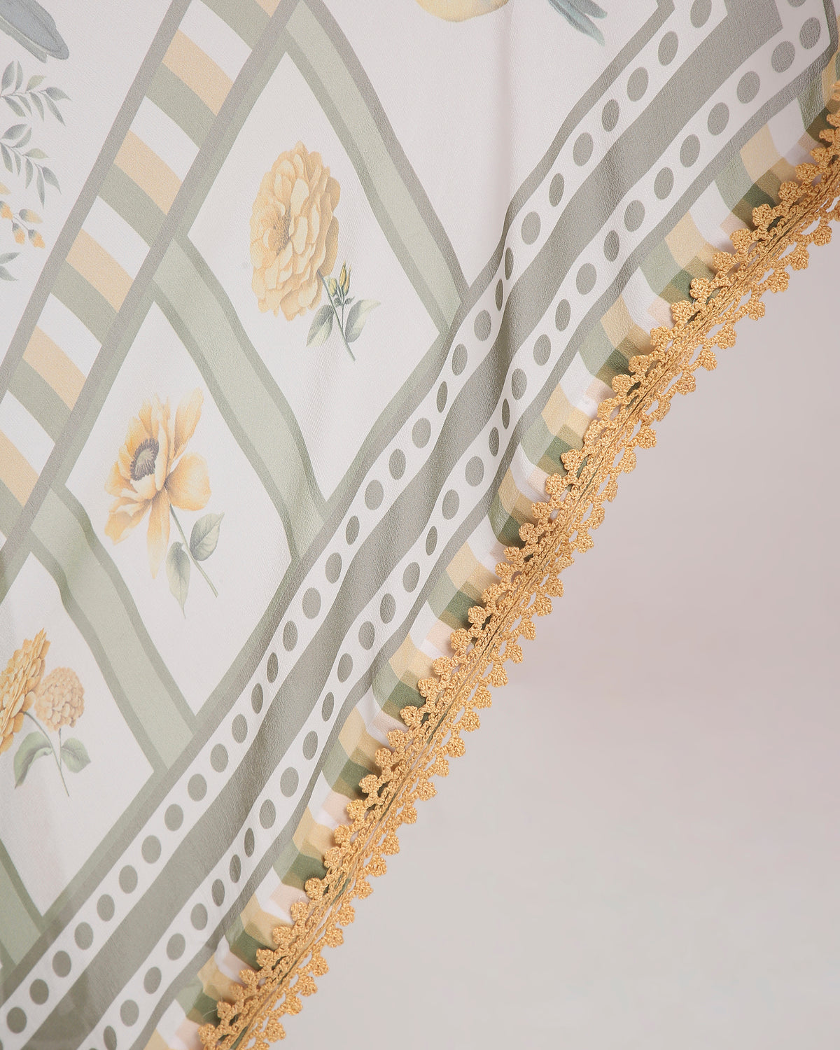 ‘Botanica Privée’ Sunlit Yellow & Sage Green Georgette Painterly Saree with 2 Blouse options