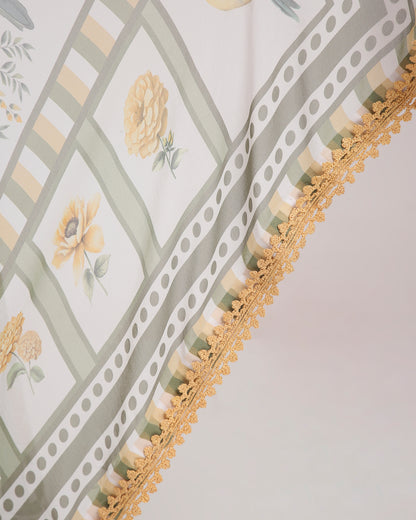 ‘Botanica Privée’ Sunlit Yellow & Sage Green Georgette Painterly Saree with 2 Blouse options