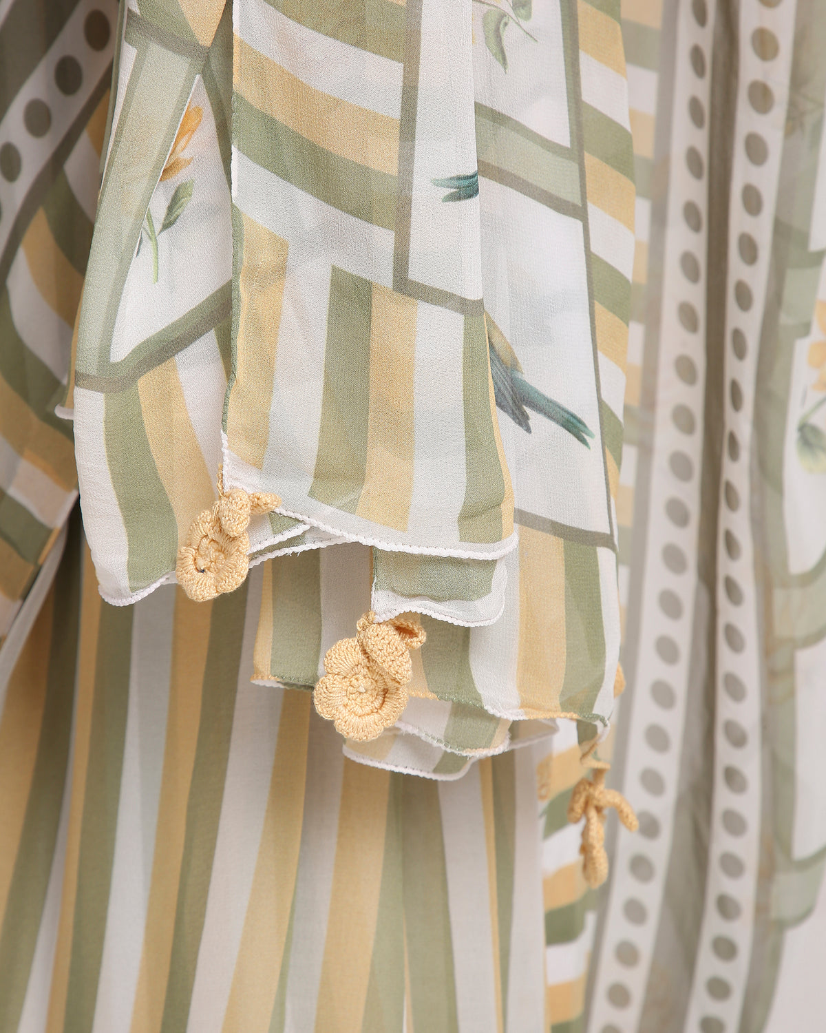 ‘Botanica Privée’ Sunlit Yellow & Sage Green Georgette Painterly Saree with 2 Blouse options