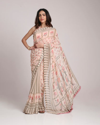 ‘Botanica Privée’ Blush & Sage Green Georgette Painterly Saree with 2 Blouse options