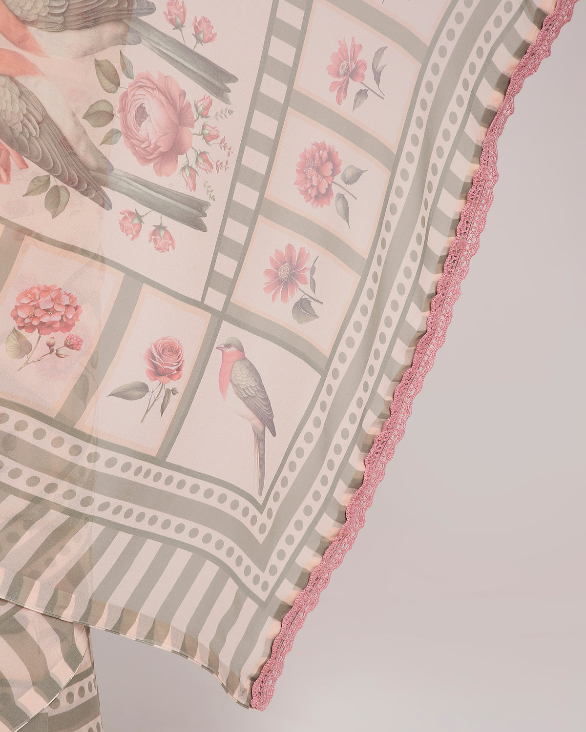 ‘Botanica Privée’ Blush & Sage Green Georgette Painterly Saree with 2 Blouse options