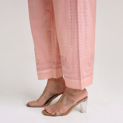 Chikankari Co ord in Blush Pure Chanderi Silk with Dusty Mauve Embroidery
