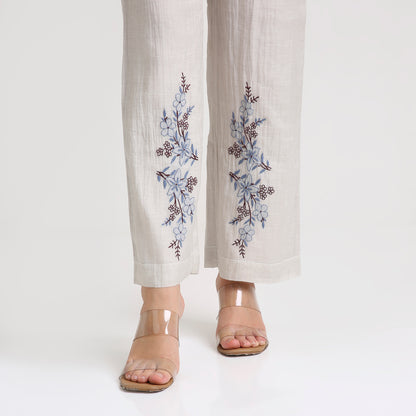 Chikankari Angarkha Co ord in Silver Pure Silk tissue with Blue and Maroon embroidery