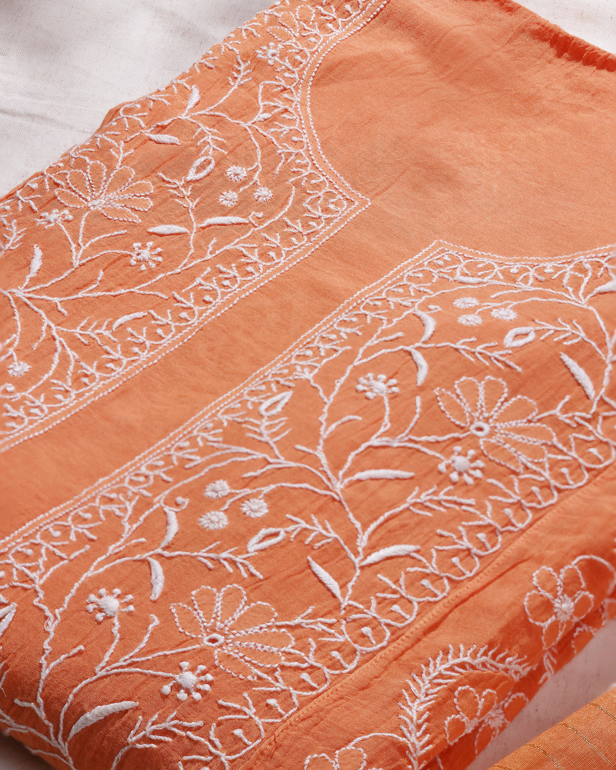 Fresh Malta Orange Lucknowi Chikankari Handwork 2-Piece Mul Chanderi Salwar Suit