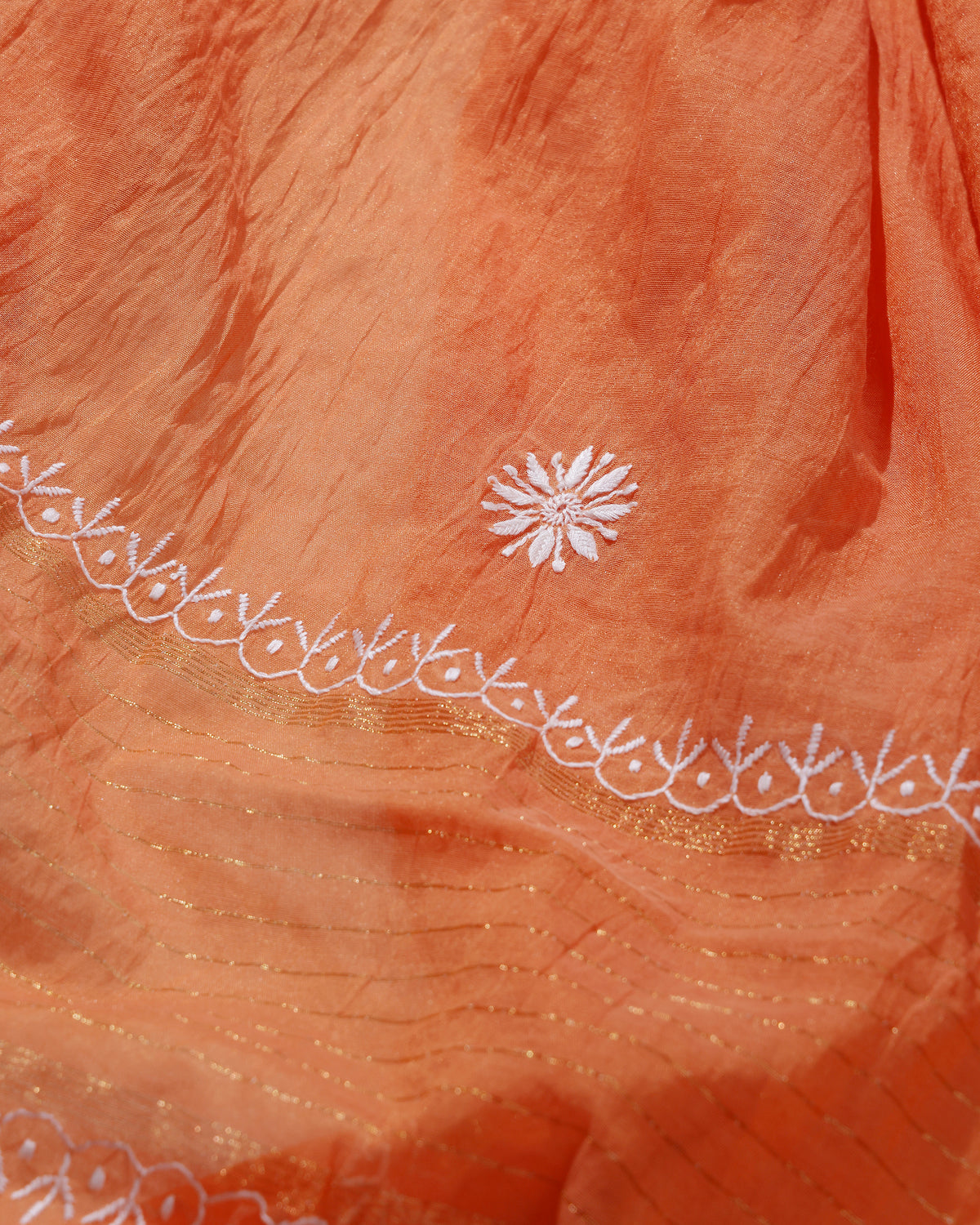 Fresh Malta Orange Lucknowi Chikankari Handwork 2-Piece Mul Chanderi Salwar Suit
