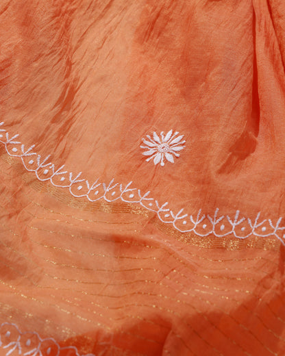 Fresh Malta Orange Lucknowi Chikankari Handwork 2-Piece Mul Chanderi Salwar Suit