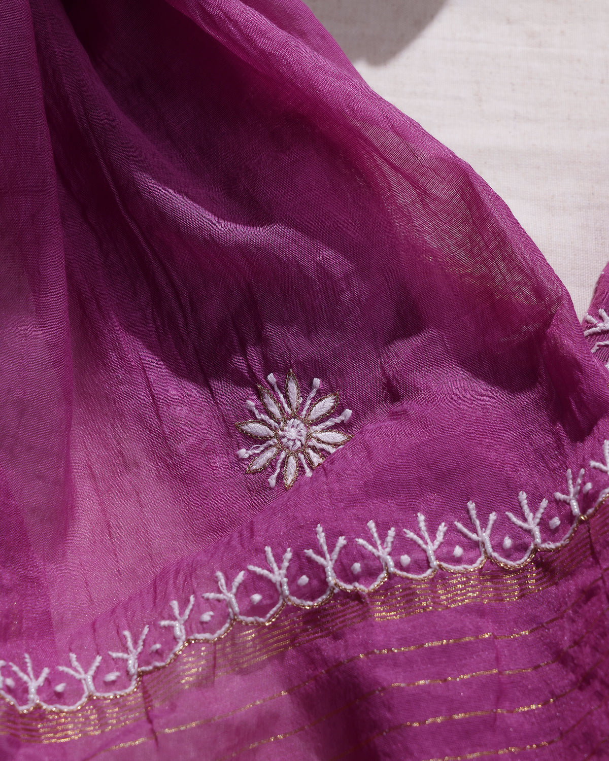 Orchid Pink Silky Mul Chanderi Chikankari Kurta Dupatta Edit with Ivory Zardozi & Kardana Detailing