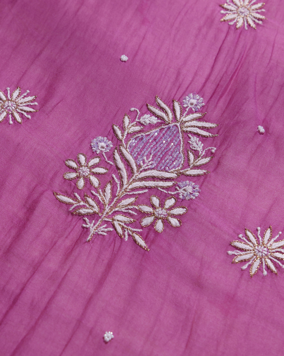 Orchid Pink Silky Mul Chanderi Chikankari Kurta Dupatta Edit with Ivory Zardozi & Kardana Detailing