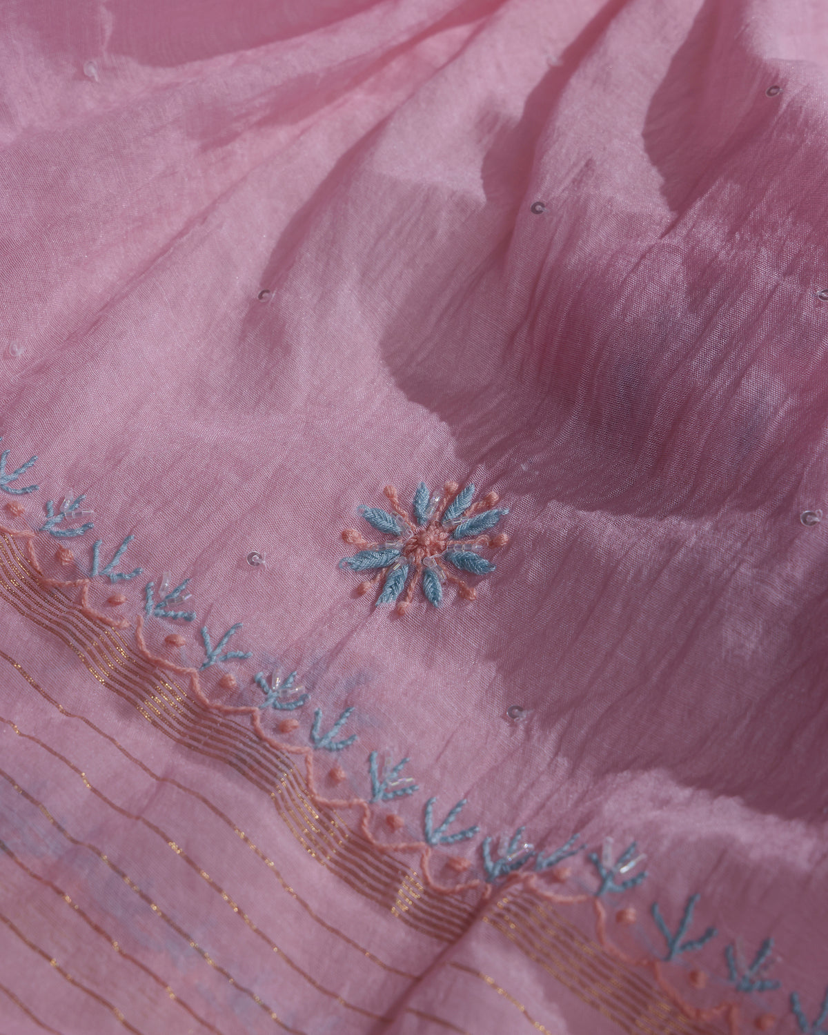 Gulabi Pink Mul Chanderi Chikankari Kurta Dupatta with Aqua Blue Zardozi & Kardana Detailing