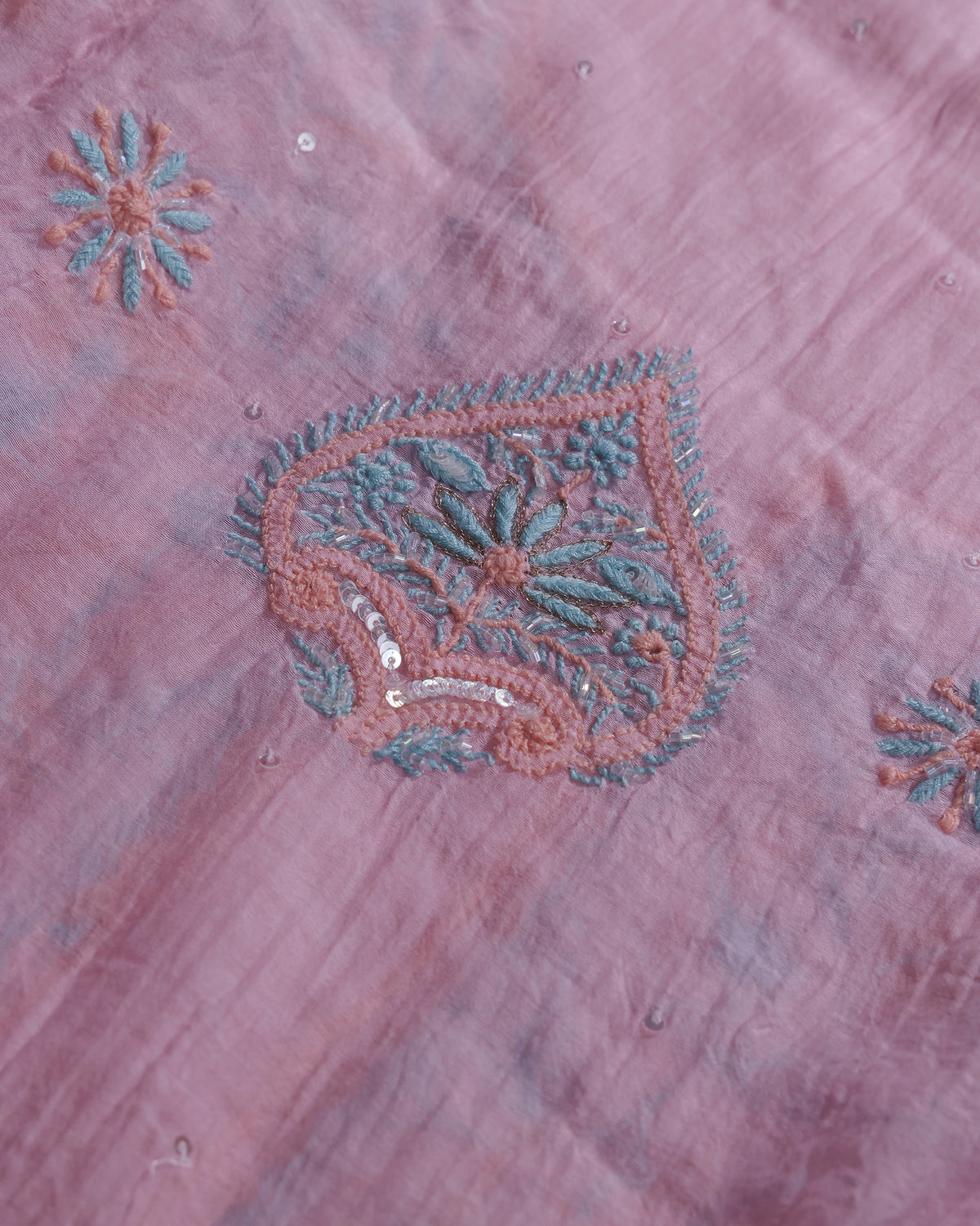Gulabi Pink Mul Chanderi Chikankari Kurta Dupatta with Aqua Blue Zardozi & Kardana Detailing