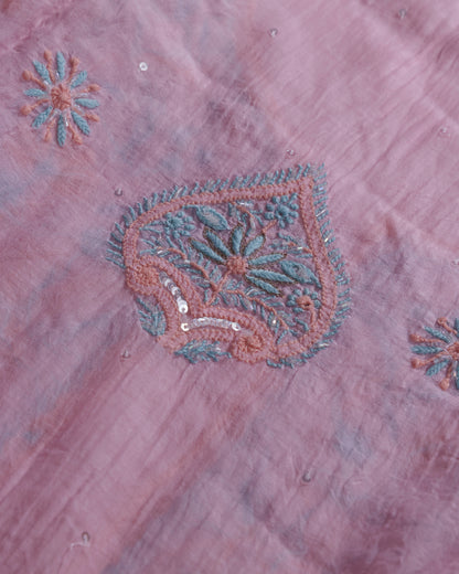 Gulabi Pink Mul Chanderi Chikankari Kurta Dupatta with Aqua Blue Zardozi & Kardana Detailing