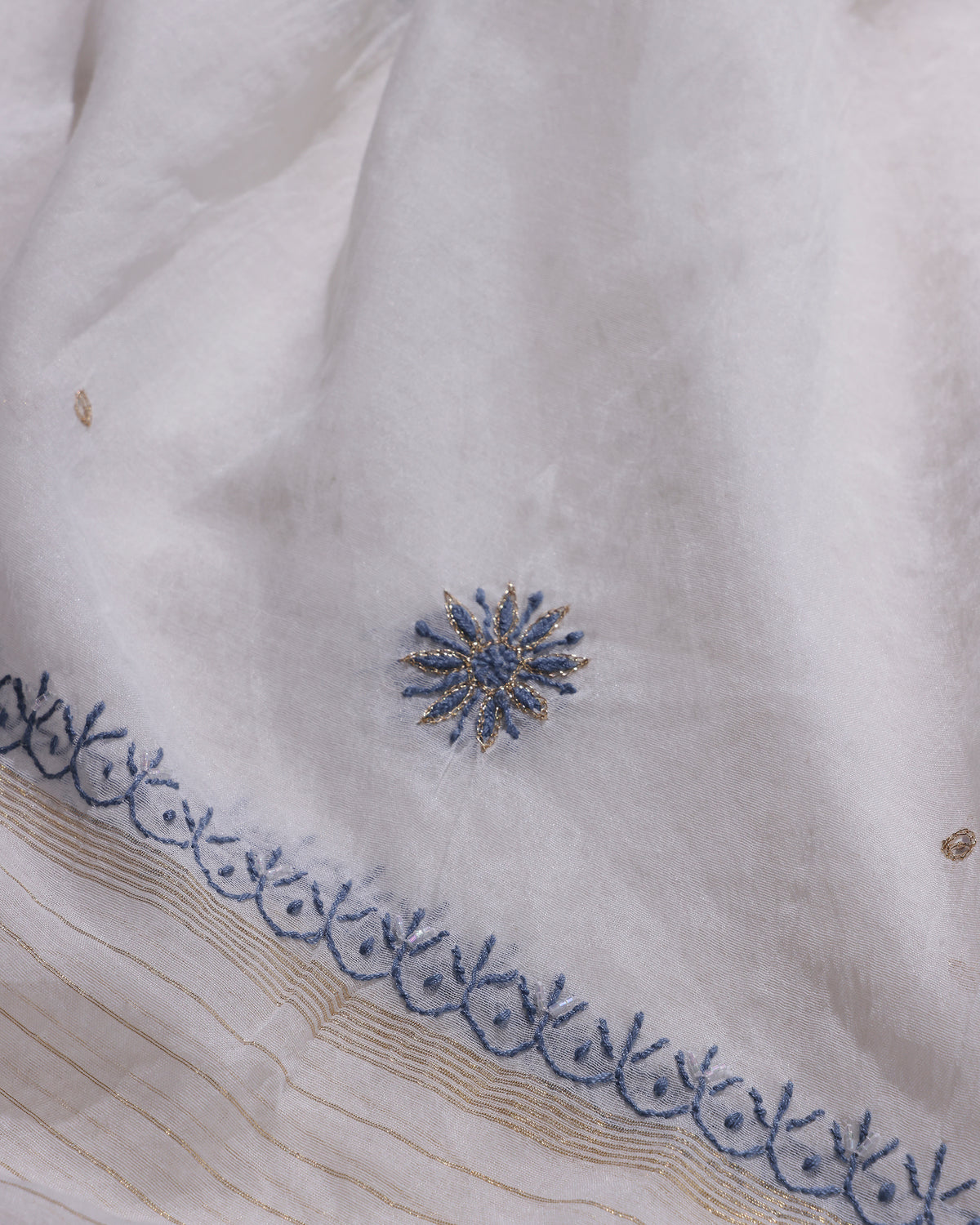 Ivory Blue Silky Mul Chanderi Chikankari Kurta Dupatta Edit with Zardozi & Kardana Detailing