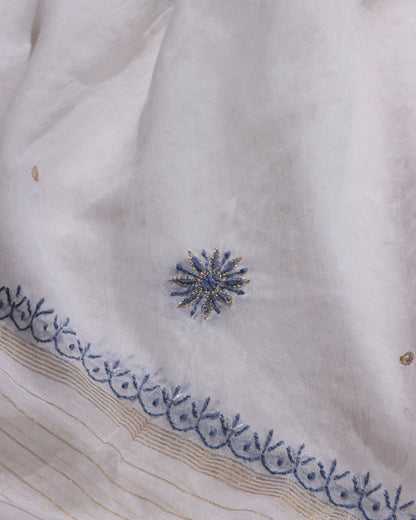 Ivory Blue Silky Mul Chanderi Chikankari Kurta Dupatta Edit with Zardozi & Kardana Detailing