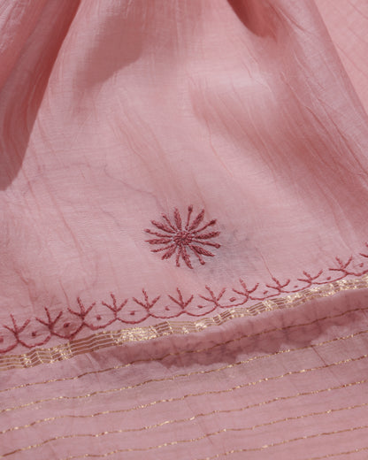 Camellia Pink and Rosewood Lucknowi Chikankari Handwork 2-Piece Mul Chanderi Salwar Suit