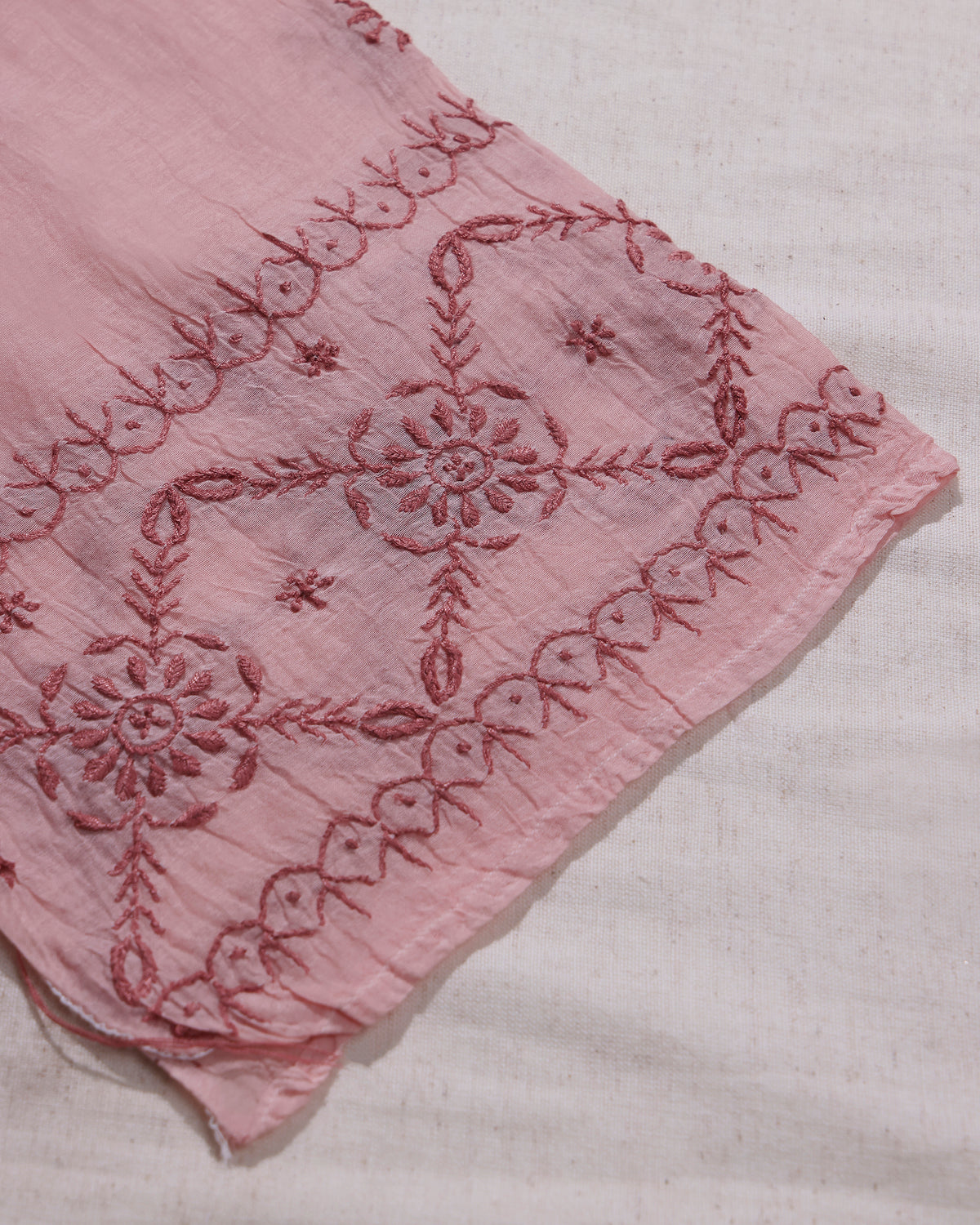 Camellia Pink and Rosewood Lucknowi Chikankari Handwork 2-Piece Mul Chanderi Salwar Suit