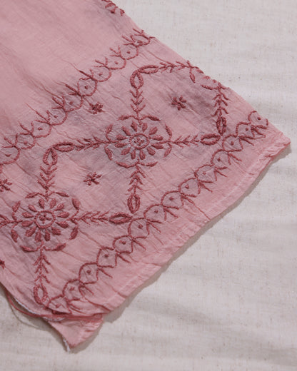Camellia Pink and Rosewood Lucknowi Chikankari Handwork 2-Piece Mul Chanderi Salwar Suit