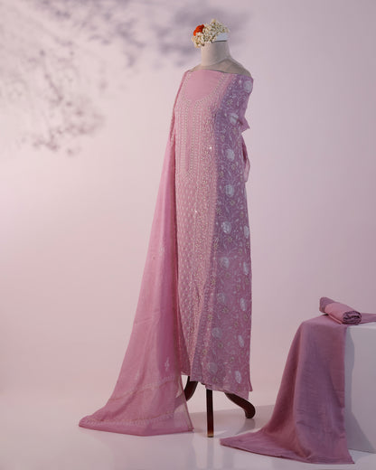 Lilac Silky Mul Chanderi Chikankari 3-Piece Kurta Dupatta Edit with Zardozi & Kardana