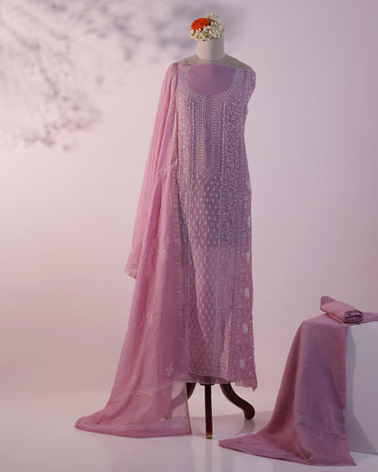 Lilac Silky Mul Chanderi Chikankari 3-Piece Kurta Dupatta Edit with Zardozi & Kardana