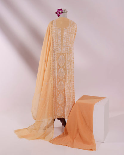 Peach Apricot Chikankari 3-piece Kurta Dupatta with Zardozi & Kardana Detailing