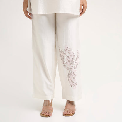 Chikankari Co ord in White Pure Chanderi Silk with Soft Pink n Dusty Mauve embroidery