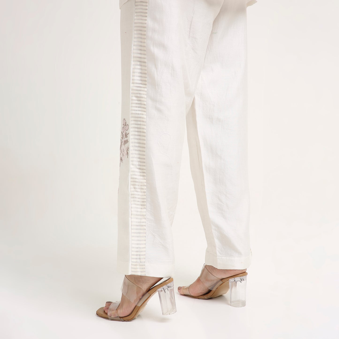 Chikankari Co ord in White Pure Chanderi Silk with Soft Pink n Dusty Mauve embroidery