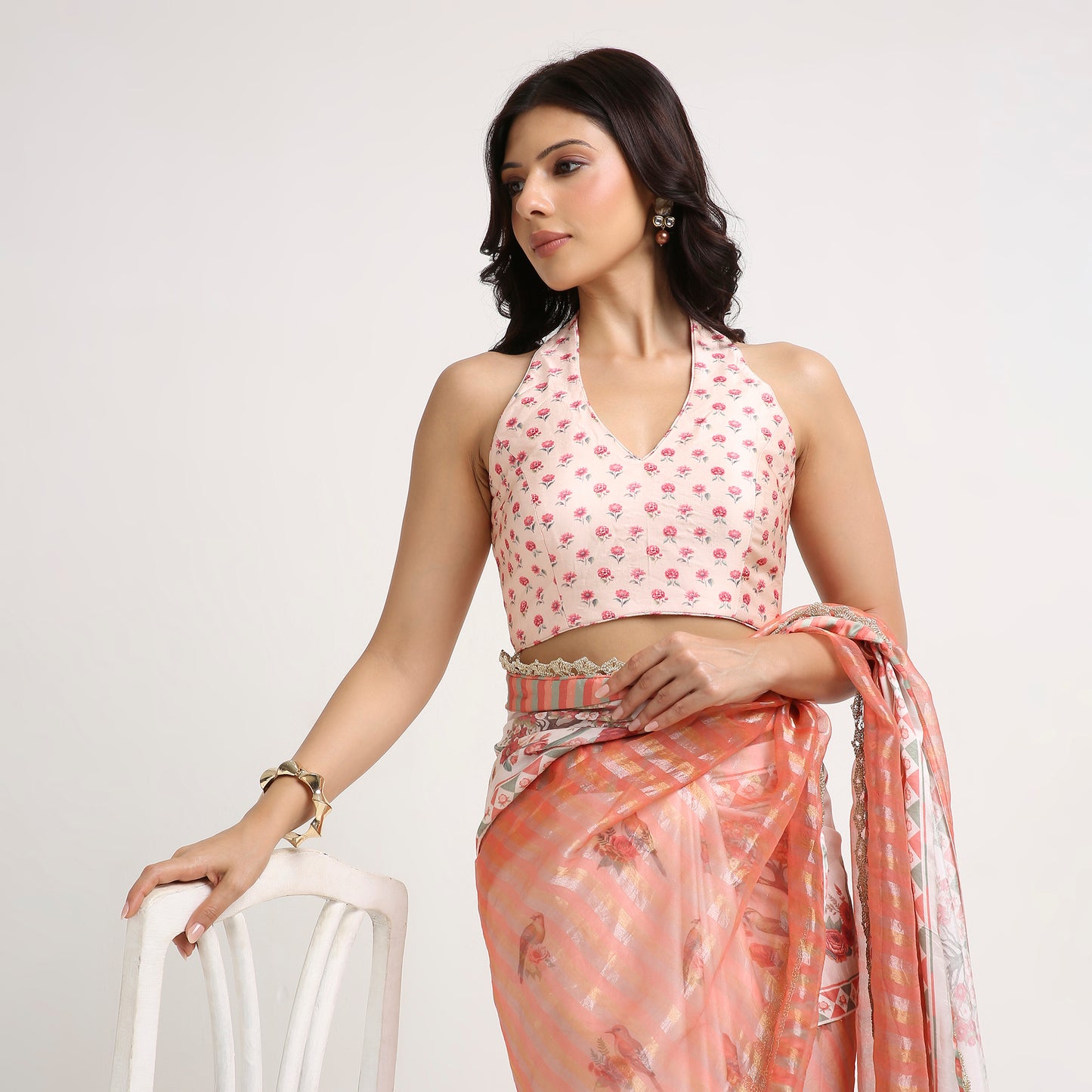 ‘Bloom Edit’ Apricot Blush & Rose Petal Ivory Silk Banarasi Tissue Painterly Saree